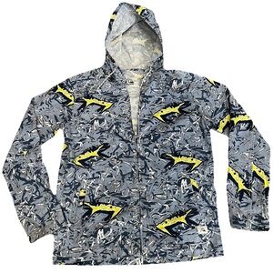 Quiksilver Jacket‎ Mens M Blue Full Zip Hooded All Over Print Skater Surf Sharks